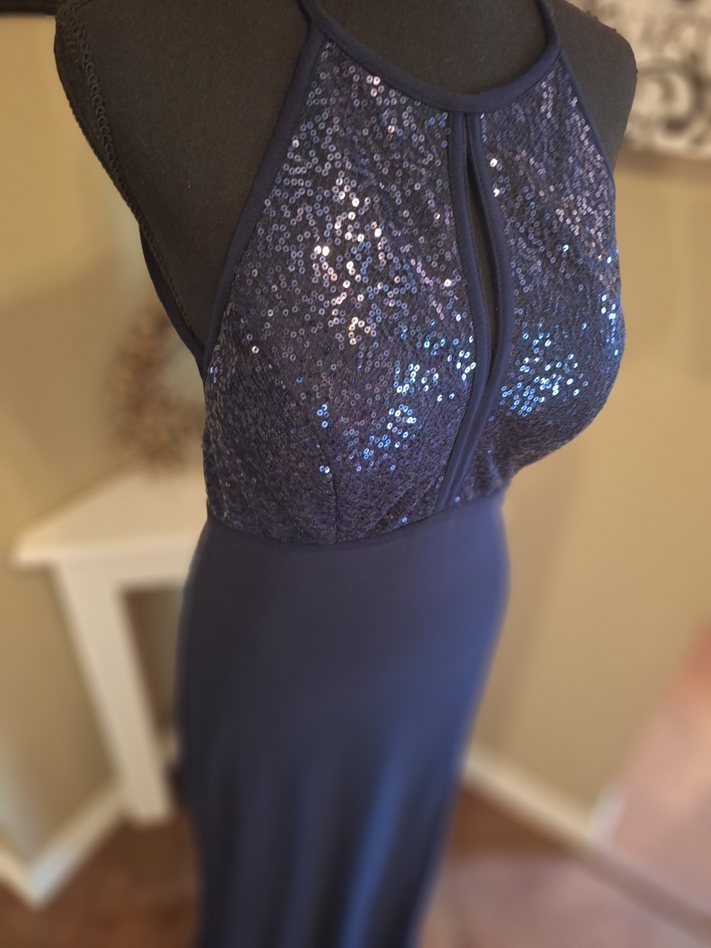 Sequin Halter Navy Evening Gown